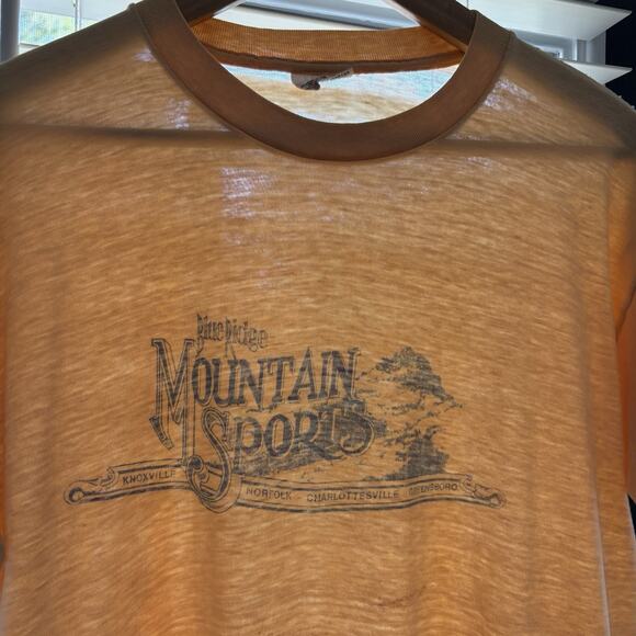 Vintage Paper Thin Distressed Worn Burnout T-Shirt Size L 1980s Yellow Mountain - Picture 1 of 6